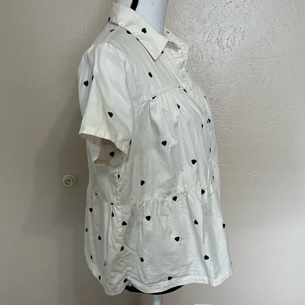 SOLD E Madewell Seamed Heart Print Button Down Short Sleeve Shirt Womens Medium - Picture 4 of 11